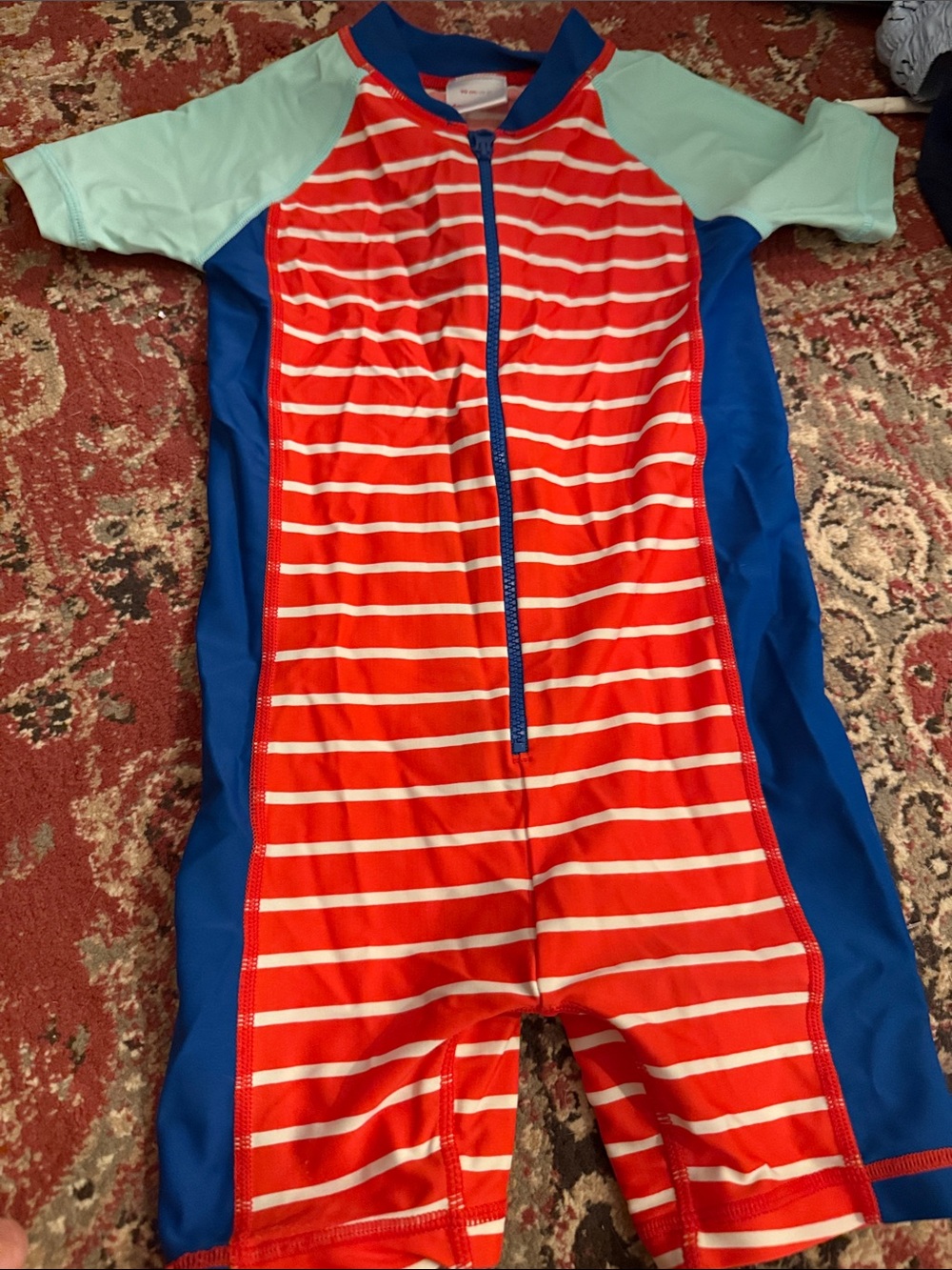 Hanna Andersson Red & White Stripe One-Piece with Blue & Mint